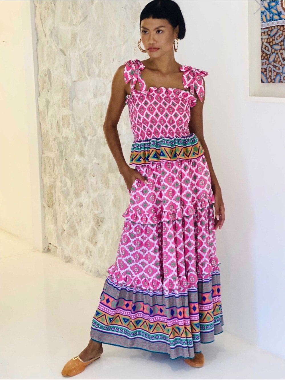 Feather & Find Smocked Tiered Maxi Skirt